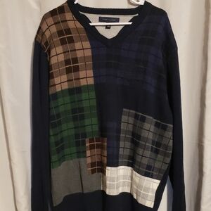 Tommy Hilfiger Men's V-Neck Patchwork Sweater - Navy, Green, Brown, Gray